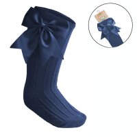 S350-SB: Steel Blue Knee Length Socks w/Large Bow (0-24 Months)